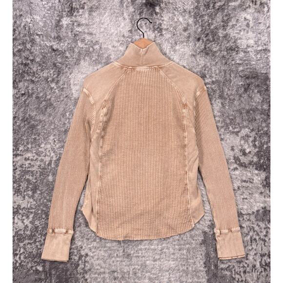 Free People Top Small Womens Thermal Waffle Zip Neck Long Sleeve - Picture 3 of 8